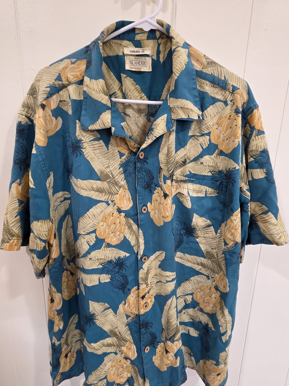 Islander Men’s Approx XL Blue Washable Silk Hawaiian Tropical Shirt